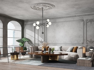 3d后现代法式客厅弧形沙发模型