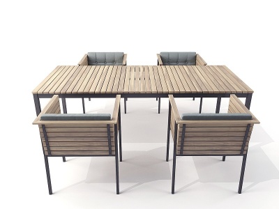 3d室外户外实木餐桌椅模型