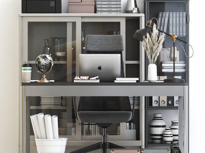 3d现代家居办公书桌椅模型