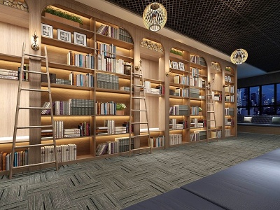 3d现代图书室模型