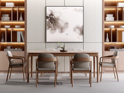 新中式方形餐桌椅模型3d模型