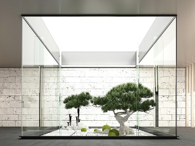 新中式天井松树景观模型3d模型