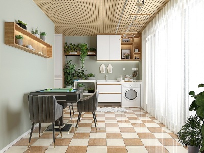 3d北欧现代阳台洗衣机花槽模型