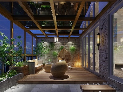 3d新中式景观阳台模型