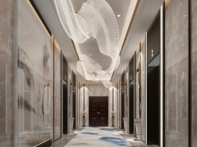 3d现代酒店电梯厅模型