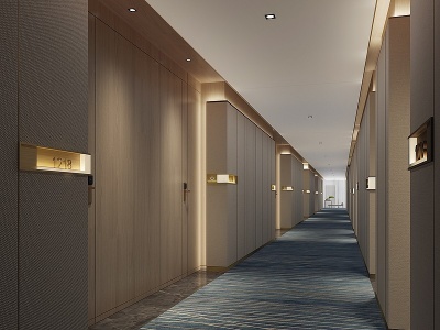3d现代新中式酒店客房走廊模型