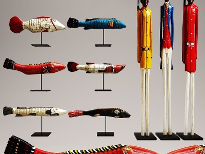 红鱼木偶摆件木制鱼模型3d模型