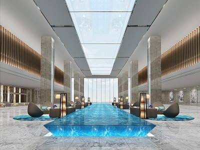 3d现代新中式酒店大堂模型