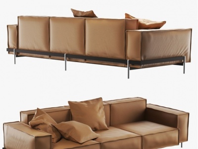 3d现代办公皮革三人沙发模型