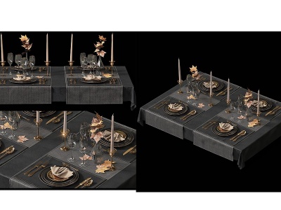 現代餐桌餐具盤子燭臺模型3d模型