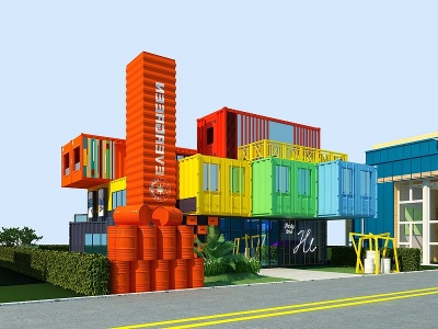 3d工业LOFT集装箱建筑模型