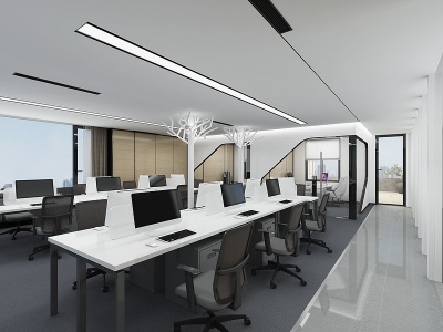 3d现代办公区办公桌办公椅模型