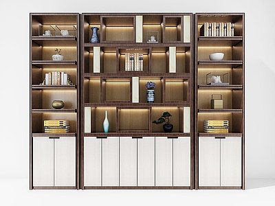 3d新中式书柜模型