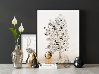3d现代花瓶植物装饰画模型