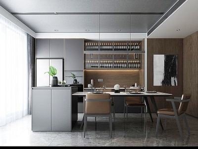 3d开放式开敞式厨房餐厅模型