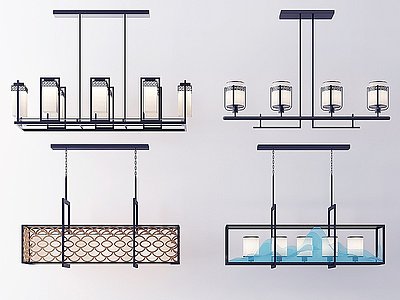 新中式铁艺吊灯组合模型3d模型