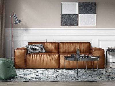 北欧皮革双人沙发模型3d模型