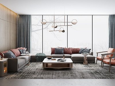 3d北欧现代布艺沙发组合模型