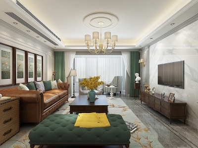 美式客厅背景沙发模型3d模型
