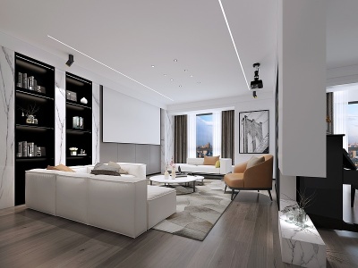 3d现代简约大平层客厅模型
