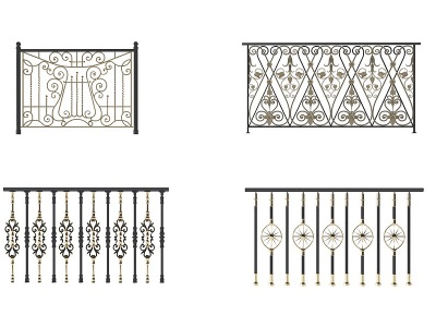 欧式古典欧式铁艺雕花护栏模型3d模型