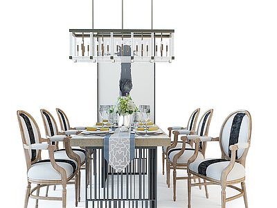 欧式餐桌椅吊灯组合模型3d模型
