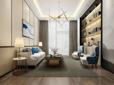 3d新中式客厅会客室模型