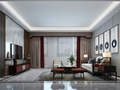 3d现代新中式客厅模型