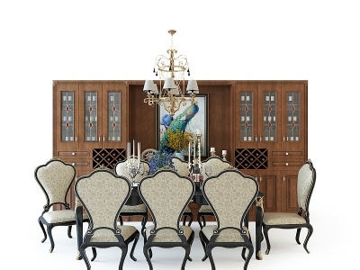 3d欧式古典欧式餐桌椅酒柜模型
