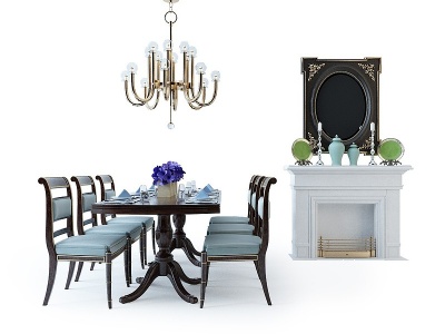 欧式古典欧式餐桌椅组合模型3d模型