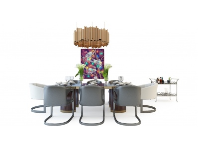 3d现代餐桌椅备餐柜模型