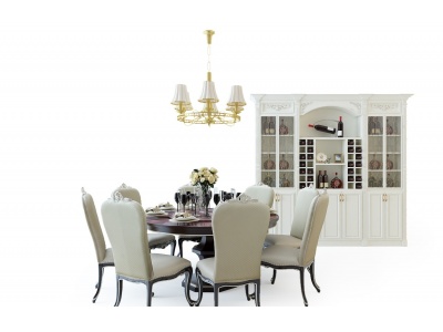 3d欧式古典欧式餐桌椅酒柜模型