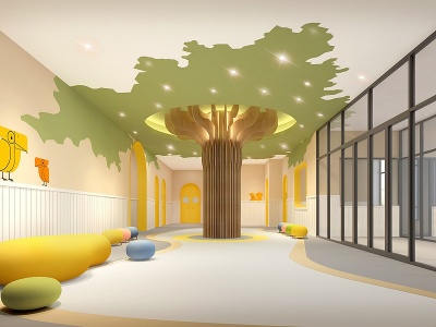 3d现代幼儿园大厅门厅模型