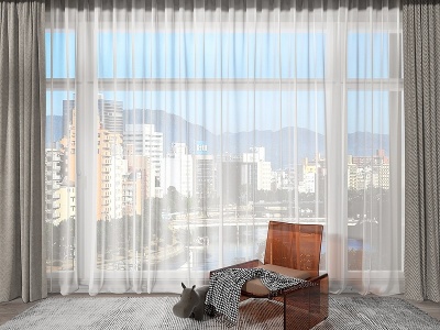 3d现代客厅双层窗帘模型