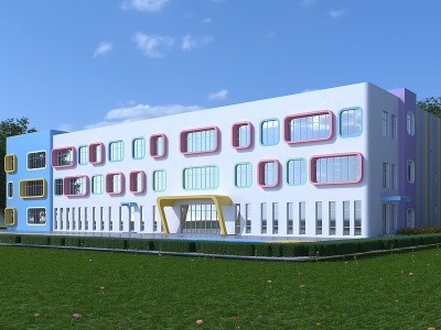 3d现代幼儿园外观模型