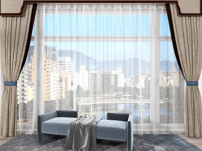 3d新中式客厅窗帘模型