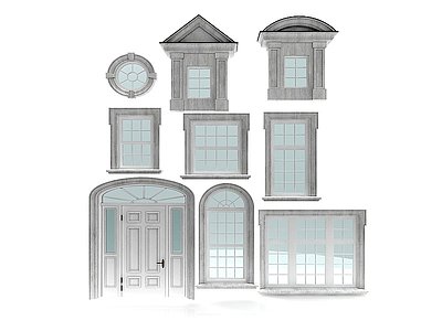 现代风格建筑门窗模型3d模型