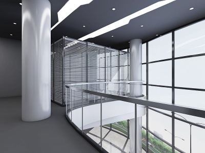 3d现代挑空办公大厅模型