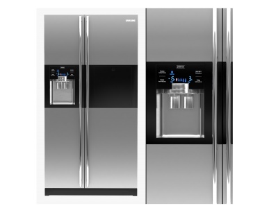 3d现代家用电器双开门冰箱模型