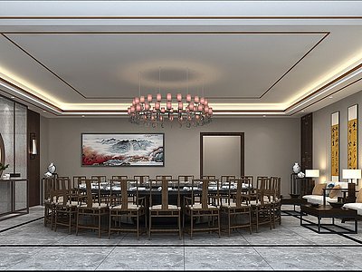 3d新中式包厢餐厅模型