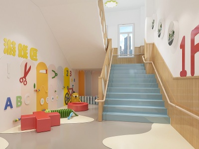 3d现代幼儿园楼梯间模型