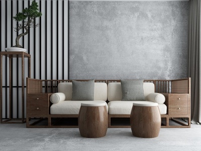 新中式沙发茶几实木沙发模型3d模型