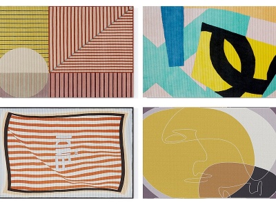 3d现代彩色抽象图案地毯组合模型