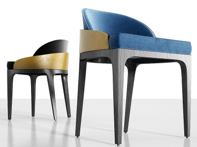 实木皮革绒布单椅组合模型3d模型