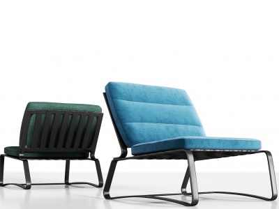 3d现代休闲金属绒布单椅组合模型