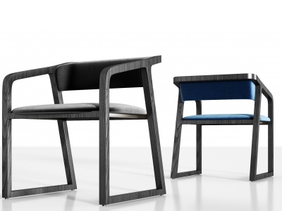 新中式实木绒布单椅组合模型3d模型