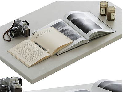 现代桌面书籍照相机摆设模型3d模型