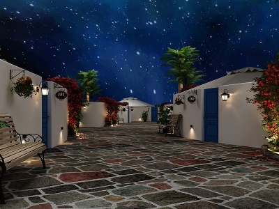 地中海走廊休息椅花墙壁灯模型3d模型
