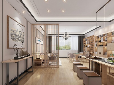 3d新中式茶室二层大茶室模型