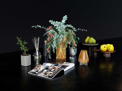 3d饰品摆件花瓶食物果盘杂志模型